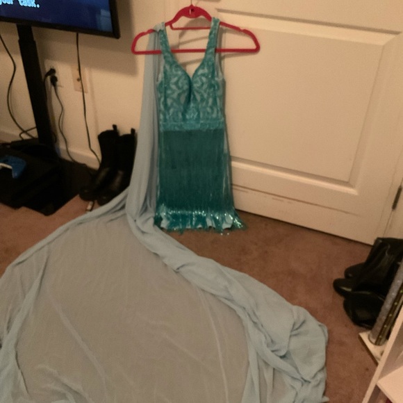 CUSTOMIZED BLUE MINI GOWN PAGEANT AND PROM DRESS - Picture 3 of 4